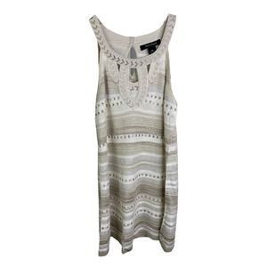 White House Black‎ Market Women Top Beaded Knit Metallic White Tan Sleeveless XS